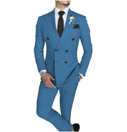 Men's Suit 2 Piece Double Breasted Peak Lapel Jacket Business Casual Slim Fit Wedding Suit For Men ( Blazer+Pants)