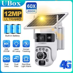 INQMEGA 12MP 60X Optics Zoom Dual Screen 4G /WIFI Solar Camera Securty Outdoor PIR Human Detection Color Night Vision UBOX APP