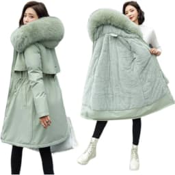 plus Size Parka Coat Women's Thickened Winter Jacket Korean Style Slim Fit Polyester Cotton Blend Hooded Zipper Closure