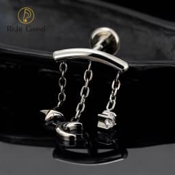 Right Grand ASTM F136 Titanium Hidden Helix Chain Earring 16G Dainty Star Moon CZ Dangle Cartilage Stud Piercing Jewelry