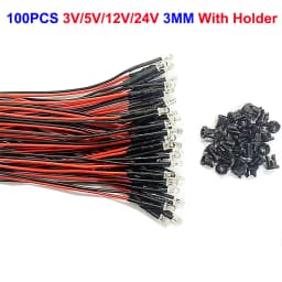 20-1000pcs 3mm 5mm 10mm LED Pre-wired water clear 3V 5V 12V Red Green Blue white RGB UV light-emitting diode with Plastic Holder