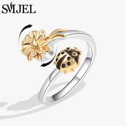 New Sunflower Anxiety Ring Fidget Spinner Rings for Women Cute Butterfly Hummingbird Charms Finger Ring Anti Stress Rotate Gifts