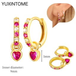 925 Silver Ear Needle Rose Red Hoop Earrings For Women Exquisite Water Drop/Flower/Heart Crystal Piercing Huggie Earring Jewelry