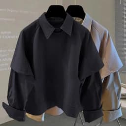 Two-piece Spliced long-sleeved Shirt for Autumn Winter Men's New Sweatshirt Korean Style Trendy Loose Fashion Versatile Top