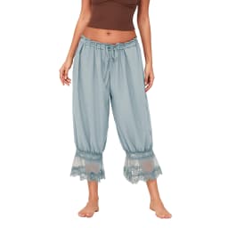 Women's Y2K Loose Fit Bloomers Cropped Pants Drawstring High Waist Floral Lace Patchwork Calf-Length Lantern Trousers