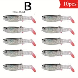 Ackibbik 10pcs Silicone Soft Bait Paddle Tail Swimbait 8cm Artificial Fishing Lure for Walleye Bass Pike Tackle T-Tail Swimbait