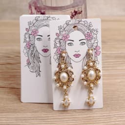 50Pcs 5x9cm White Paper Print Girl Pattern Earring Card Glasses /Brown Face Girl People Jewelry Display Packaging Cards Tags