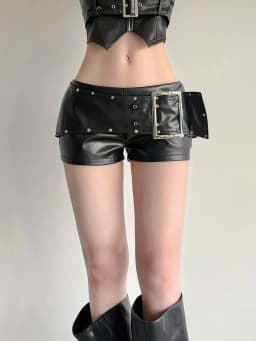 Women Black Gothic Emo Y2K Mini Shorts Sexy Wide Belt Leather Short Pants Low Waist Bodycon Shorts Micro Boot Short Summer 2026