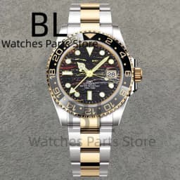 BLIGER Top Brand Luxury 40MM Full Gold Automatic Watch Sapphire Glass Waterproof Tiger-Eye Pattern Doulbe End Link Braclelet