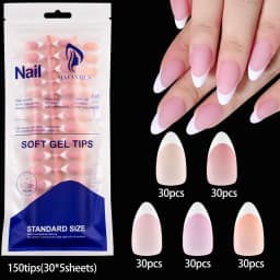 150Pcs/set White French Gel Nail Tips Medium Almond Nude Pink Press On Nail French Tips Matte/Glossy Frosted Soft Gel Nail Tips