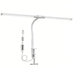 Double Head Scissor Arm LED Desk Lamp with Clamp Dimmable 3 Color Modes 10 Brightness Eye-Caring Architect Light, USB Adjustable Monitor Lamp for Office Study Gaming Reading Workbench