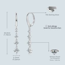 Anziw 42mm Long Dangle D Moissanite Drop Earrings for Women 925 Sterling Silver Hoop Clip Earrings Wedding Fine Jewelry Gift