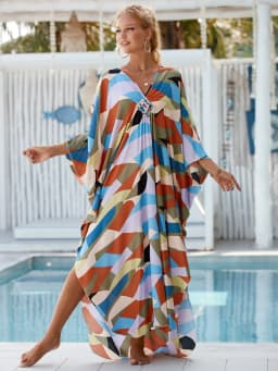 Plus Size Kaftan Dresses for Women Wave Neck Swimsuit Cover Up Caftan Dress Plus Size Oversized Long Beach Dress