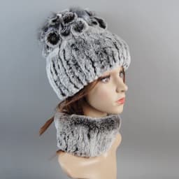 Real Rex Rabbit Fur Hat And Scarf Set Women Winter Knitted Beanie Hat Natural Fur Skullies Beanies Woman Hat Female Cap Elastic