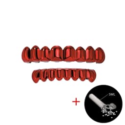 TOPGRILLZ Red Mirror Hip Hop Grillz Set 2Pcs 8 Teeth Top Bottom Grills Y2K Party Cosplay Teeth Halloween Jewelry Men Women