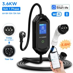AFYEEV 3.6KW Portable Type2 IEC62196-2 EV Charger GBT EVSE Charging Cable Type1 SAE J1772 Electric Car Charger Wallbox EU Plug