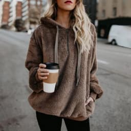 Women Casual Plush Hooded Sweatshirt Half Zip Drawstring Design Long Sleeve Front Kangaroo Pocket Relaxed Winter Pullover