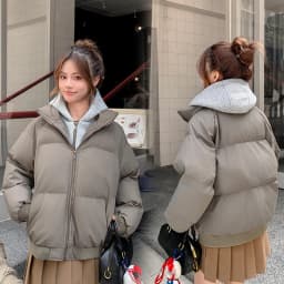 Retro Fake Two-Piece Hooded Puffer Jackets for Women Solid Color Casual Zip Up Padded Parkas Female Winter Warm Thick Outerwear