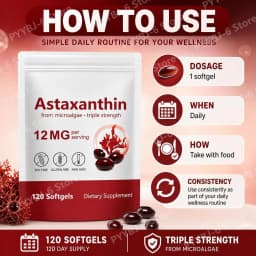 Astaxanthin Softgels Triple Strength From Microalgae Supports Healthy Aging Promotes Collagen Supports Skin Barrier 120 Softgels