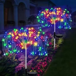 Solar Firework Lights 60-420LED Garden Stake Lamp 8 Modes Waterproof IP54 Rating Warm White White Colorful Pathway Party Decor