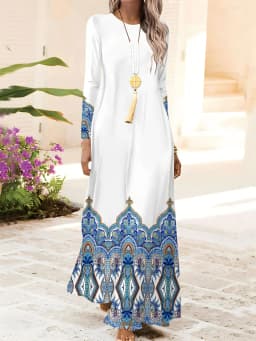 Printed Design casual style Blue And White Mandala Pattern women's dress