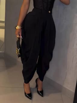 2026 Trend Mid Waist Women's Cargo Harem Sweat Pants with Ruched Design Casual Street Style Trousers Office Ladies Work Trousers