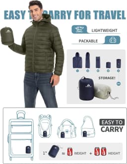 Pioneer Camp Men's Lightweight Packable Puffer Jacket with Hood Warm Puffy Winter Jacket Coat Insulated for Ski Hiking Travel