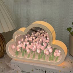 Creative Cloud Tulip Night Light DIY Handmade Mirror Flower Sea Atmosphere Lamp Desktop Decoration Birthday Holiday Gift