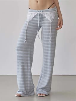 Women's Stripe Flared Pants Low Waist Straight Long Trousers for Spring Fall Casual Stylish