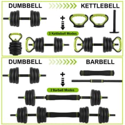 Adjustable Dumbbell Set 44 LBS PVC Coated, 4-in-1 Polygon Iron & Sand Filled Weights with Hollow Iron Rod 50cm & 8 Connectors, Convertible to Barbell Kettlebell, Home Gym Equipment