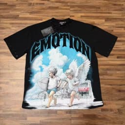 Mixed Emotion American Mask Wearing Angel Print Beaded Loose Short Sleeved T-shirt for couples Men Women Tee Tops