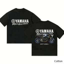 2026 YAMAHA White Oversized Retro Racing Print Cotton T-Shirt Unisex Breathable Biker Street Top