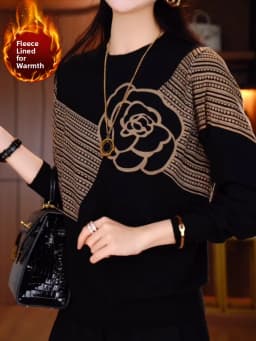 Elegant round Neck Double Faced Velvet Printed Long Sleeve Women's Autumn Winter Loose Inner Warmth Headwear Fashionable Momm...