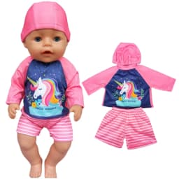 38cm doll clothes for 43cm Bebe doll boy clothes pants blue elephant set for 17" doll fur pajama