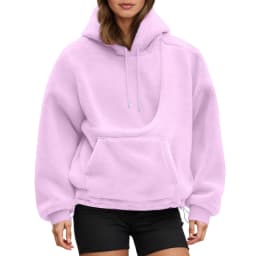 Women Fall And Winter Casual Fleece Solid Color Pet Pocket Hooded Sweatshirt Funny Adjustable Hem Pullover Hooded Women Pullover