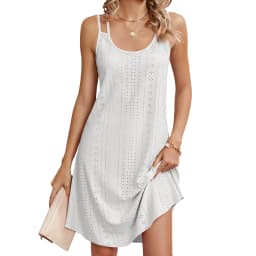 New Women's Solid Color Round Neck Suspender Loose Sleeveless Dress Fashion Summer Sexy Backless Beach Vacation Short Dress 2025