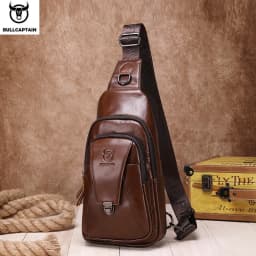 BULLCAPTAIN Genuine Leather Chest Back Pack Chest Bag Men Fashion Messenger Bag's Multifunctional Card Bages Mobile Phone Bags