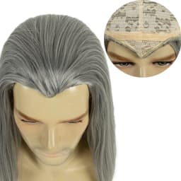REEWES Wig Beard Set Grey Long Curl Yaki Synthetic Hair Old Man Costume Wig Anime Cosplay Halloween Party Proofs