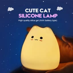 Cute Cat Night Light RGB Color Changing Nursery Nightlights with Warm White and 7-Color Breathing Modes For Kids Baby Children