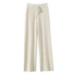 Women's Solid Color Wool Knitted Wide Leg Pants Autumn Winter Basic Soft Warm Cashmere Knit Trousers Casual Simple Style Korean