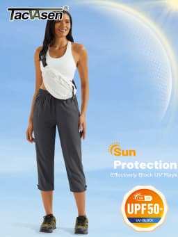 TACVASEN Womens Quick Dry Hiking 3/4 Cargo Capris Water Resistant Outdoor Pants Lightweight Athletic Capri Pants with Zip Pocket
