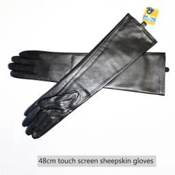 Touch Screen Extra Long Leather Sheepskin Gloves Women's Black Fashion Simple Straight Style Velvet Lining Winter Warm Sleeve
