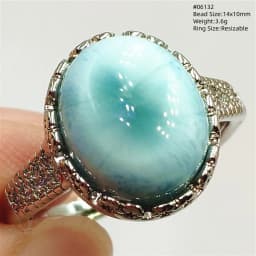 Natural Blue Larimar Oval Adjustable Ring Jewelry Water Pattern Real Larimar For Women Men Healing Fashion Stone AAAAAA