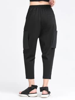 [EAM] High Elastic Waist Black Irregular Split Harem Trousers New Loose Fit Pants Women Fashion Tide Spring Summer 2026 1Y487
