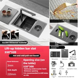 Cup Washer Hidden Bar Sinks With Lid MultifunctionalStainless Steel Kitchen Sink Single Slot Undermount Bowl