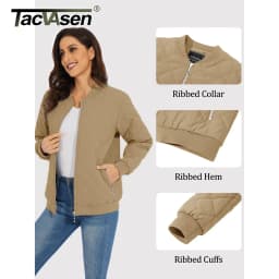 TACVASEN Womens Diamond Quilted Bomber Jacket Ribbed Baseball Collar Zip Up Coat Windproof Lightweight Padded Casual Outerwear