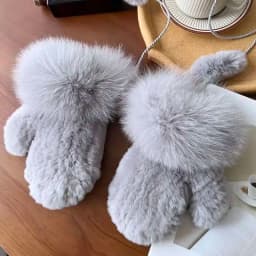 Real Rex Rabbit Fur Gloves For Women Winter Plush Thickened Warm Real Fur Gloves Handmade Knitted Fur Gloves Keep Warm Mittens