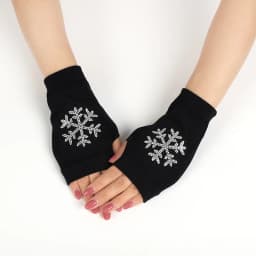 1 Pair Rhinestone Fingerless Gloves CUte Cartoon Animals Pattern Women Men Black Knitted Half Finger Gothic Warm Winter Mittens