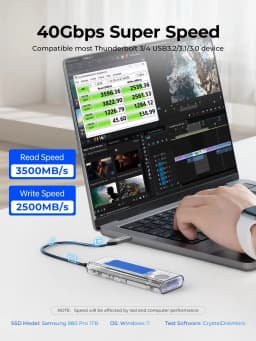 ORICO 40Gbps M.2 NVMe SSD Enclosure with Built-in Cooling Fan, Tool-Free External Hard Drive Enclosure for Thunderbolt 3/4 USB4