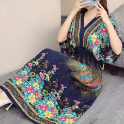 n Long Print Dr V-Ne Slimming Cotton Silk Beachwear Casual High Waist Summer Women's Loose Fit Overhead Dr
